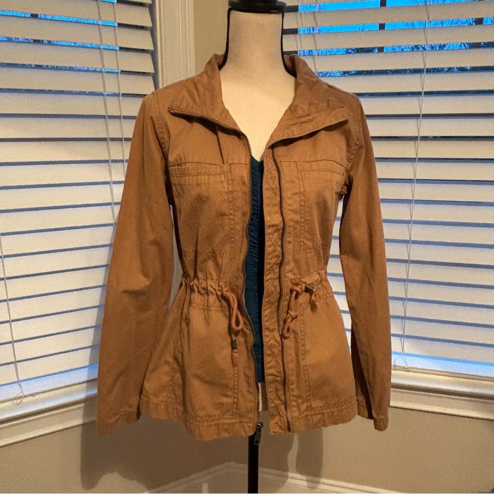 Women's Caramel Linen - Blend Utility Zip Jacket Size Small